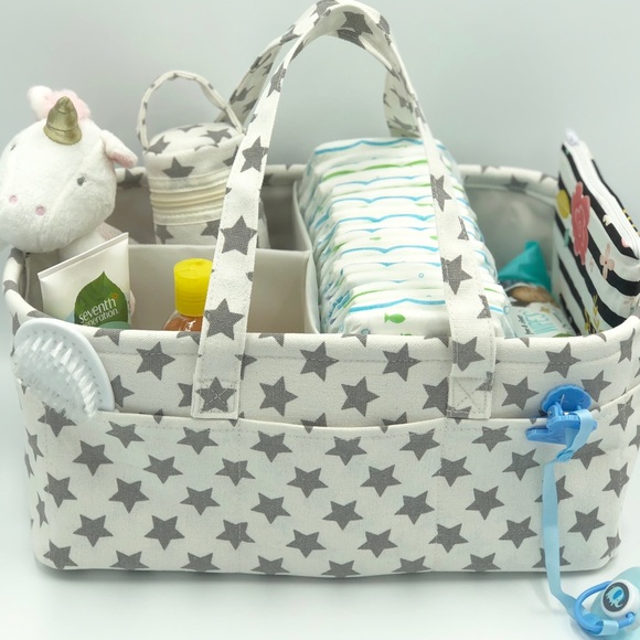 Home Personal Organizer or Diaper Bag White With Grey Stars Removable Divider - Picture 4 of 8